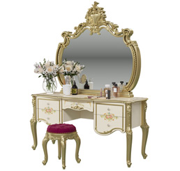 Шейх Стол туалетный + зеркало и пуфик цвет слоновая кость/золото