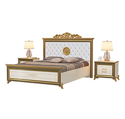 Версаль Кровать 1,6 м мягкое изголовье с короной и с тумбочками цвет слоновая кость